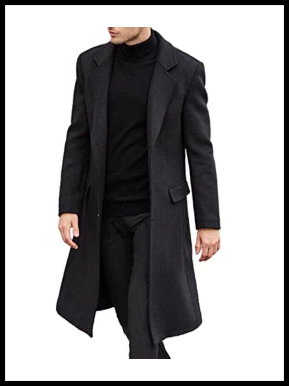 Men's Long Trench Coat Single Breasted Pea Coat Overcoat Slim Fit